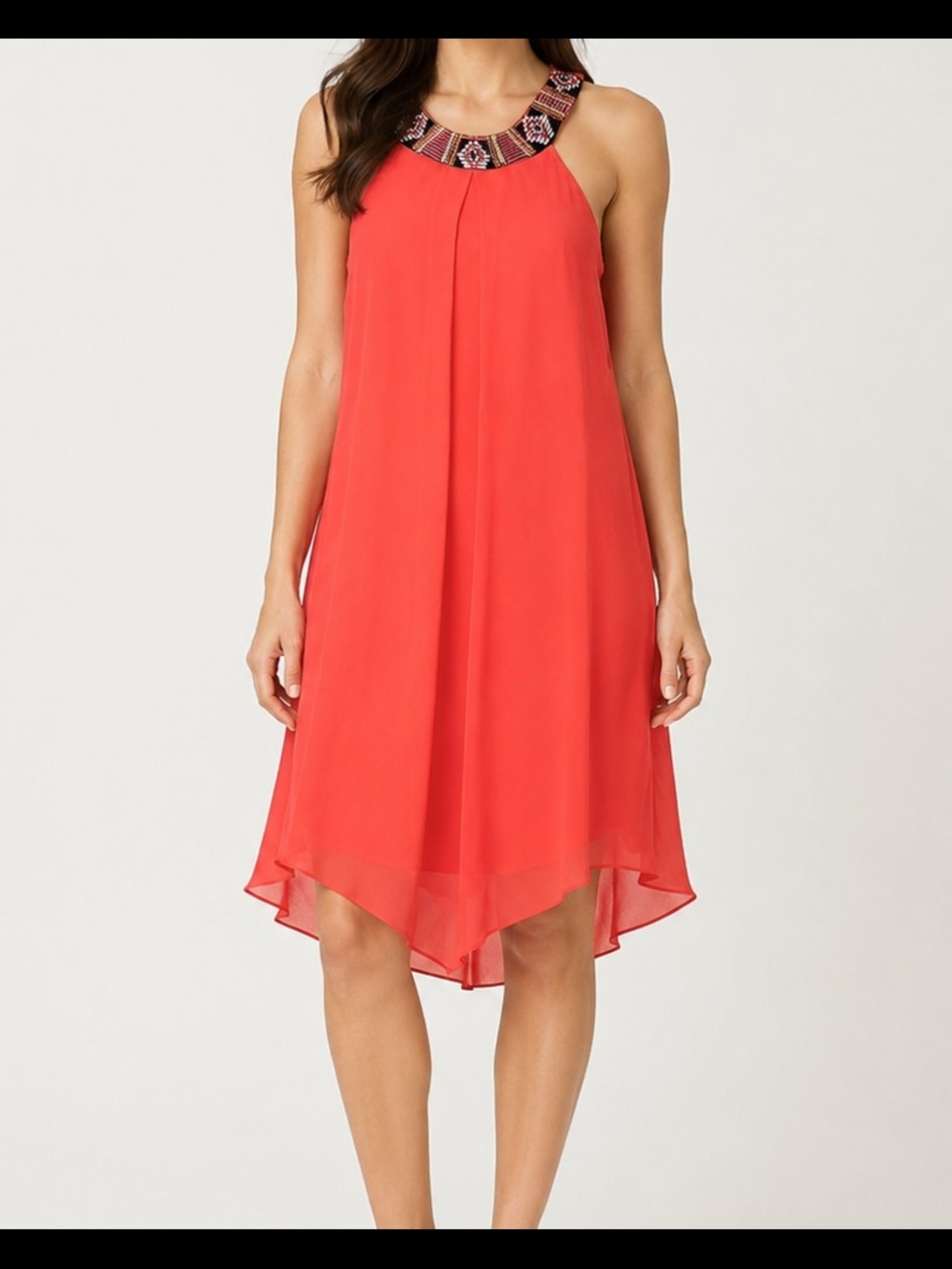 Women's Coral Halter Shift Midi Dress Size XS
